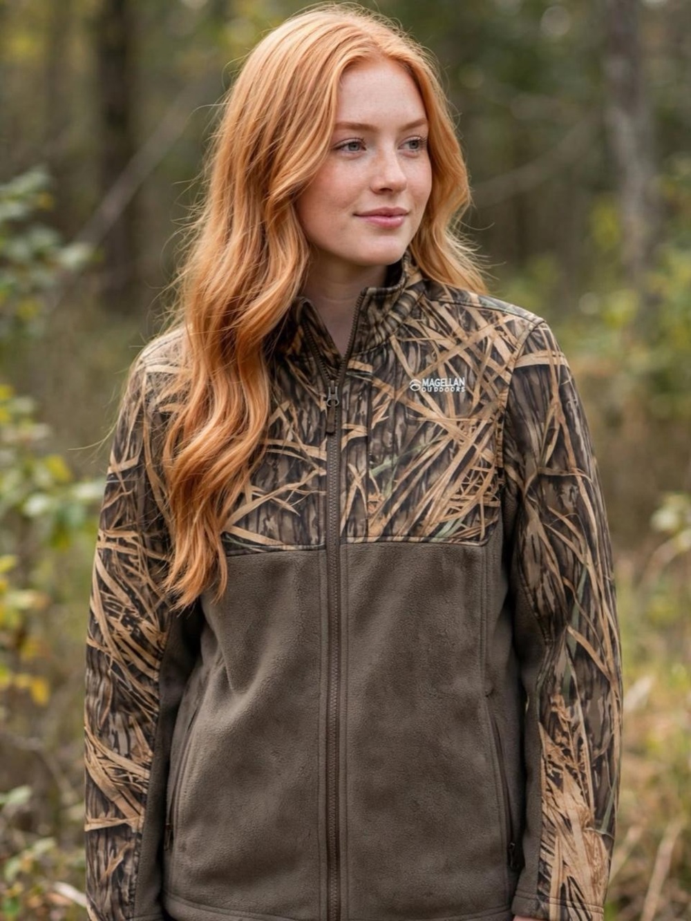 Magellan Outdoors Camo Fleece Jacket Womens Small - Shadow Grass Blades Hunting
